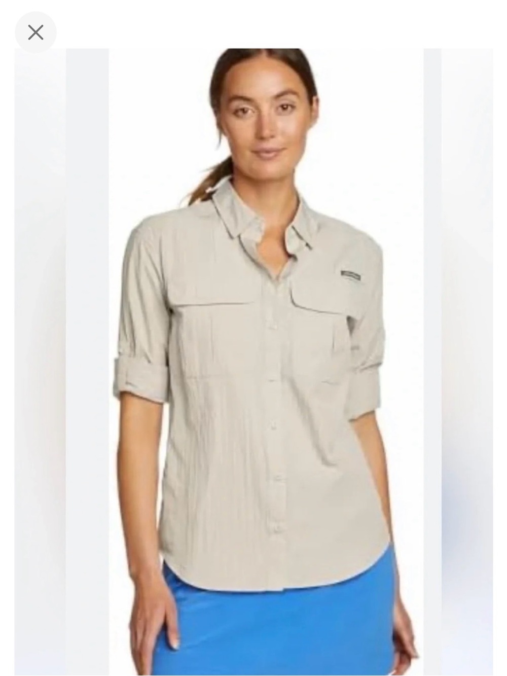 Eddie Bauer Women's Light Beige Button-Down Shirt